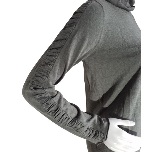 360Sweater Gray Ruched Sleeve Cotton Silk Wool Knit Top L - Picture 4 of 7